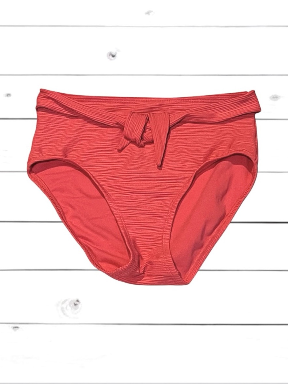Time and Tru Ribbed Coral High Waist Bikini Bottom Tie Front Swimwear Like New